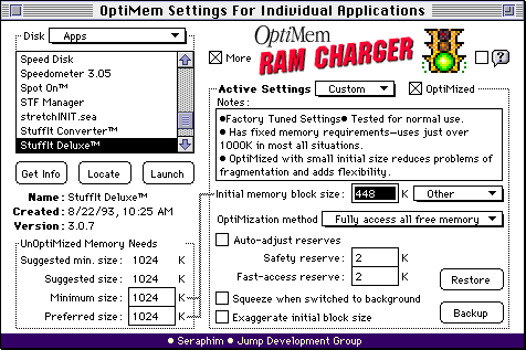 OptiMem RAM Charger Settings Window